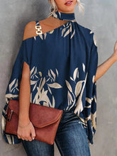 Halter Neck Off Shoulder Doll Sleeve Print Blouse Sai Feel